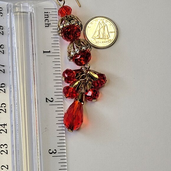 Red Crystal Tiered Chandelier Earrings - Picture 7 of 8